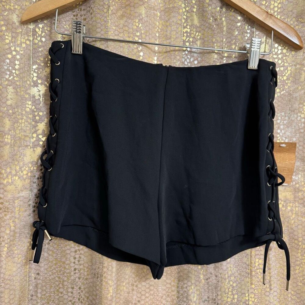 Rachel Roy Black Lace Up Goth Alternative Shortie Shorts Small NWT